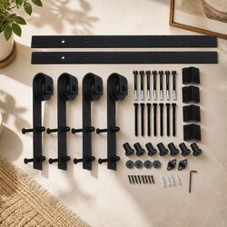 Heavy-Duty Black Barn Door Hardware Track Kit 1.5m-2m