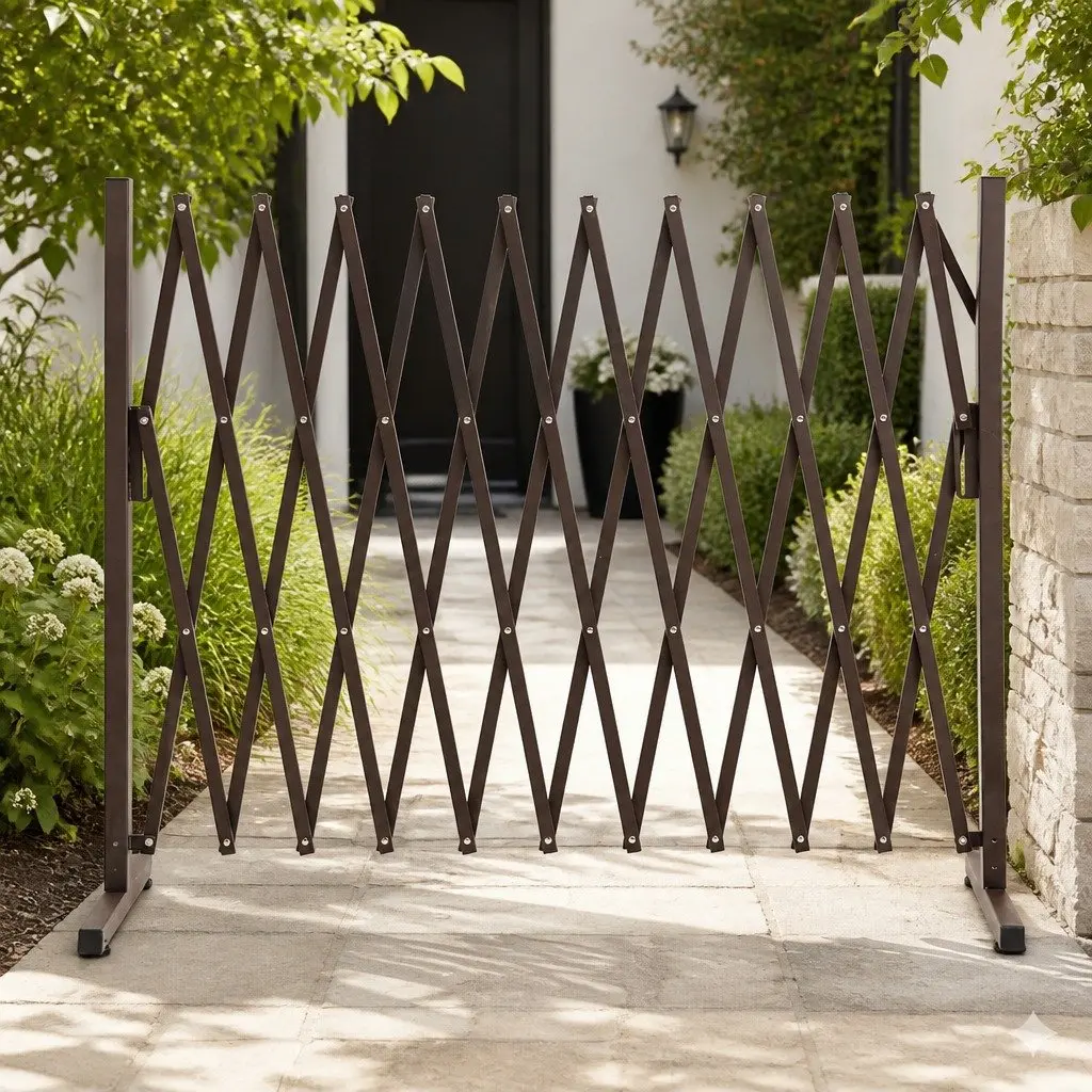 Expandable Barrier Gate Accordion Style Security Fence Adjustable Foldable Brown