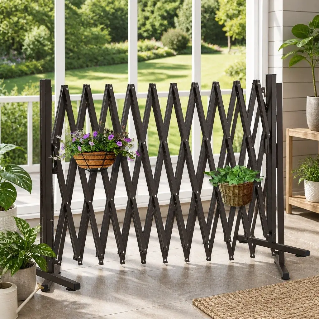 Expandable Barrier Gate Accordion Style Security Fence Adjustable Foldable Brown