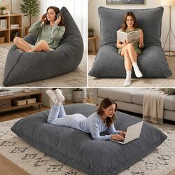 Convertible Grey Corduroy Bean Bag Chair Cover