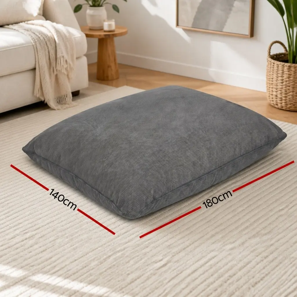 Bean Bag Chair Cover Corduroy 180 x 140 cm Grey