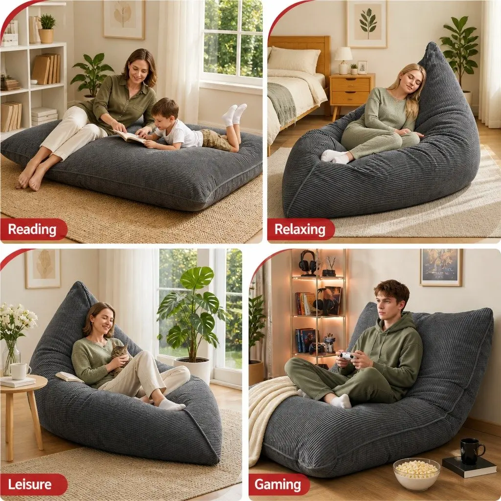 Bean Bag Chair Cover Corduroy 180 x 140 cm Grey