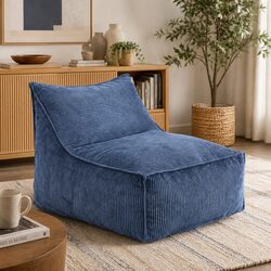 Premium Blue Corduroy L-Shaped Bean Bag Chair Cover
