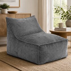 Bean Bag Chair Cover L-Shaped Grey Corduroy Soft Sofa Storage Lounger Adults