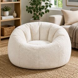 Large Round Faux Fur Bean Bag Chair Cover - Premium Quality