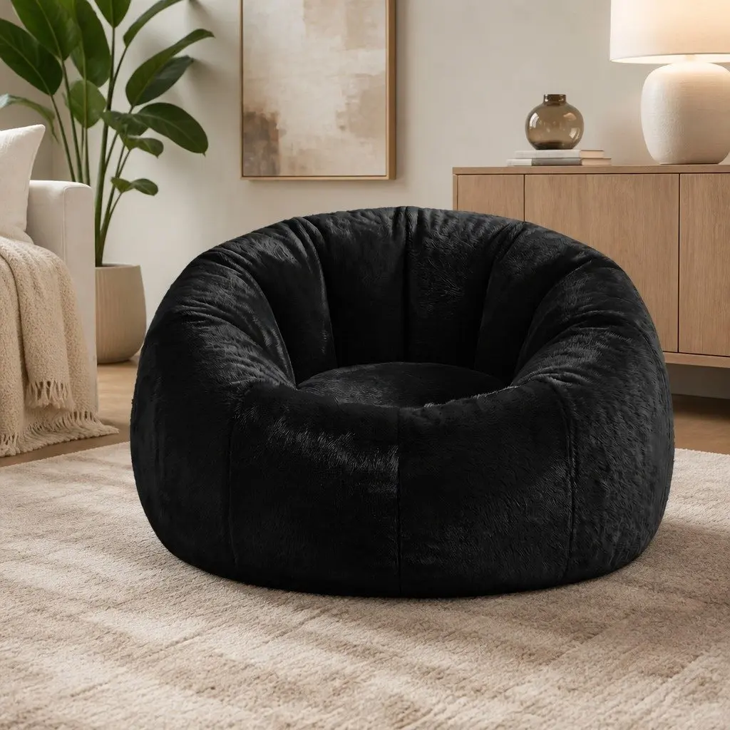 Bean Bag Chair Cover in Soft Faux Fur for Storage