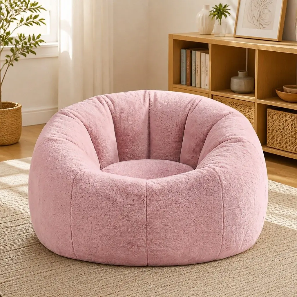 Large Round Faux Fur Bean Bag Chair Cover for Adults