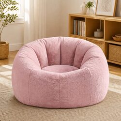 Large Round Faux Fur Bean Bag Chair Cover for Adults