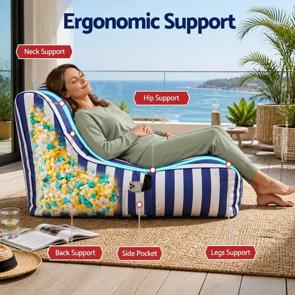 Outdoor Bean Bag Chair L-Shape Lounge Seating Patio Poolside Relaxing Washable