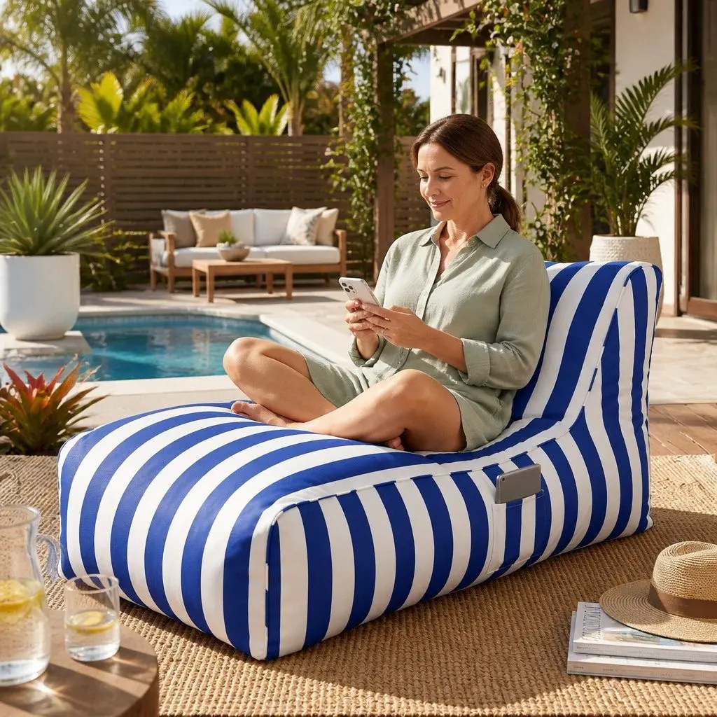 Outdoor Bean Bag Chair L-Shape Lounge Seating Patio Poolside Relaxing Washable