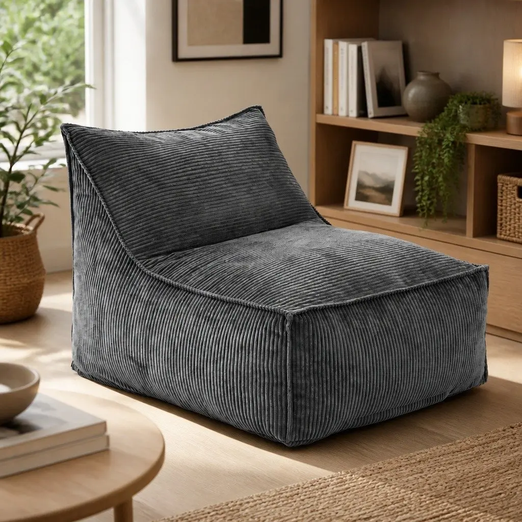 L-Shaped Bean Bag Chair Cover with Soft Foam