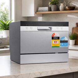 Compact Silver Benchtop Dishwasher with 6 Place Settings