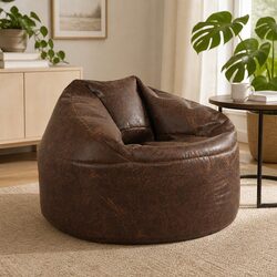 Modern PU Leather Bean Bag Chair Cover in Brown