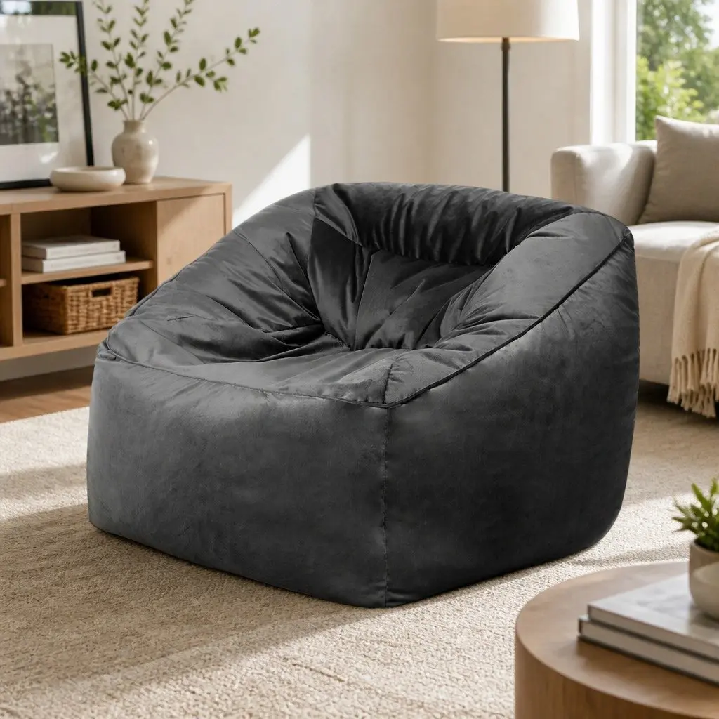 Dark Grey Velvet Bean Bag Chair Cover 100x100x80cm