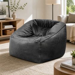Durable Dark Grey Velvet Bean Bag Chair Cover 100x100x80cm