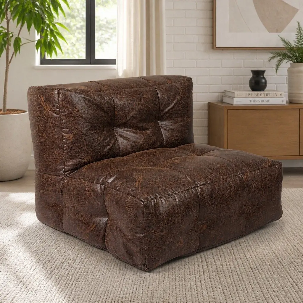 Bean Bag Cover Chair Polyurethane Leather 85cm Brown