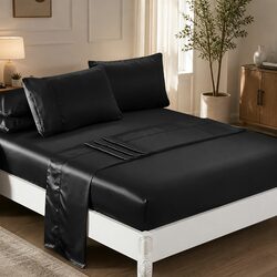 Luxurious Black Satin Sheets Set for Queen Size Beds