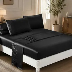 Luxurious Black Satin Sheets Set for Queen Size Beds