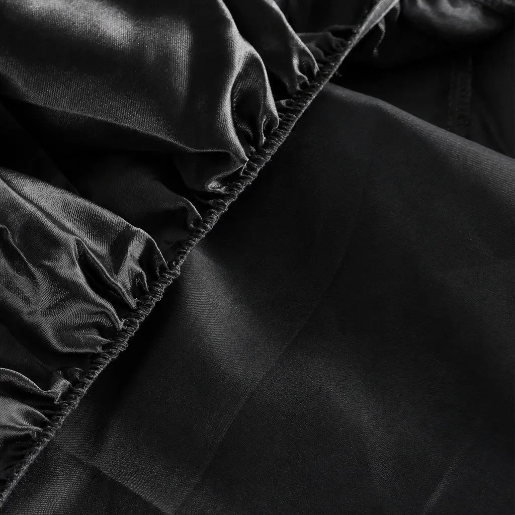 Satin Sheets Set Polyester Queen Black Fitted Flat Pillowcase Silky Smooth Lightweight