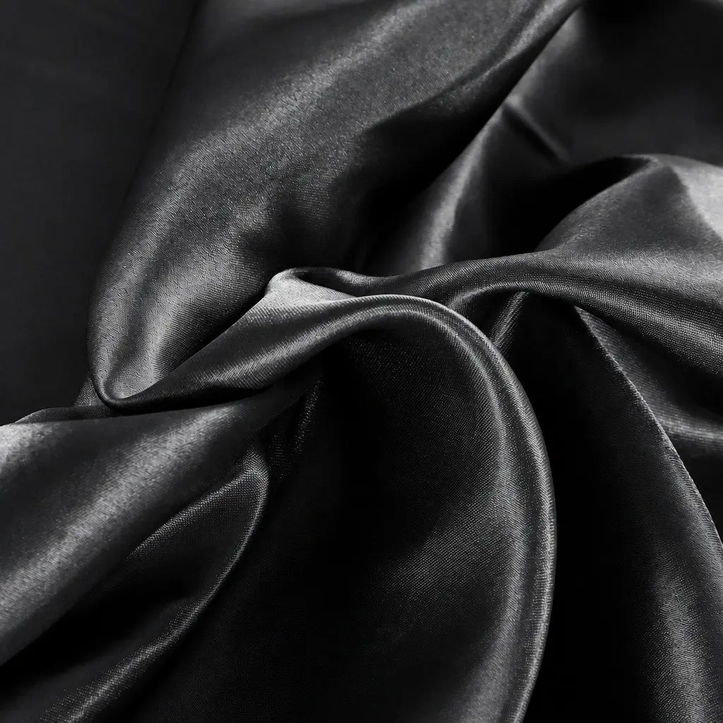 Satin Sheets Set Polyester Queen Black Fitted Flat Pillowcase Silky Smooth Lightweight