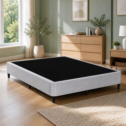 Sturdy Metal Grey Upholstered Double Bed Frame