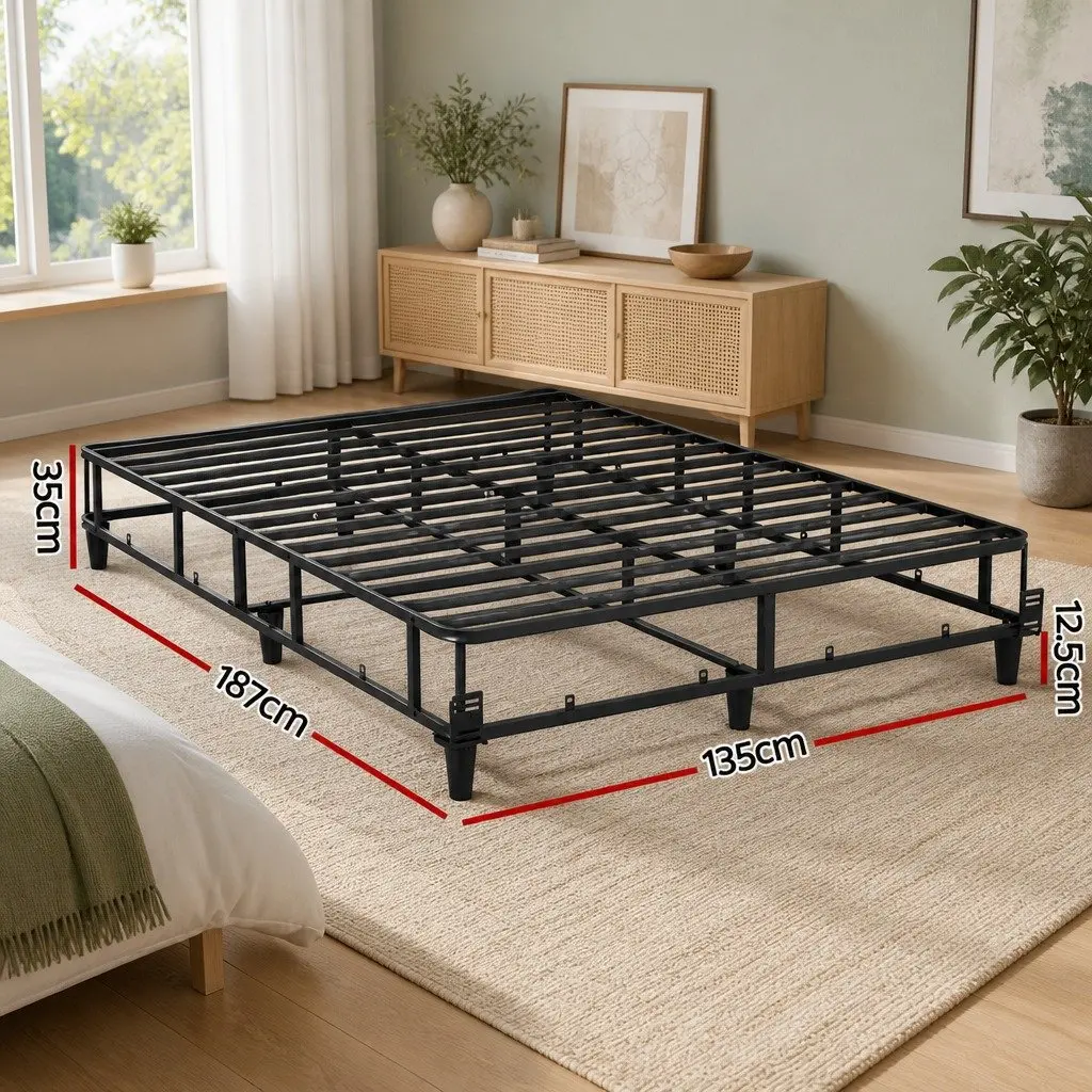 Metal Grey Upholstered Double Bed Frame