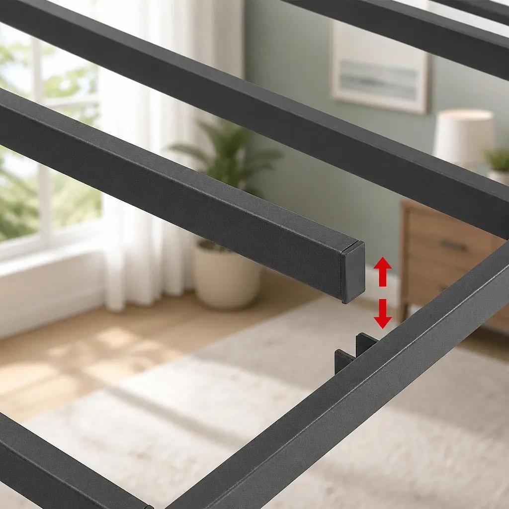 Metal Grey Upholstered Double Bed Frame