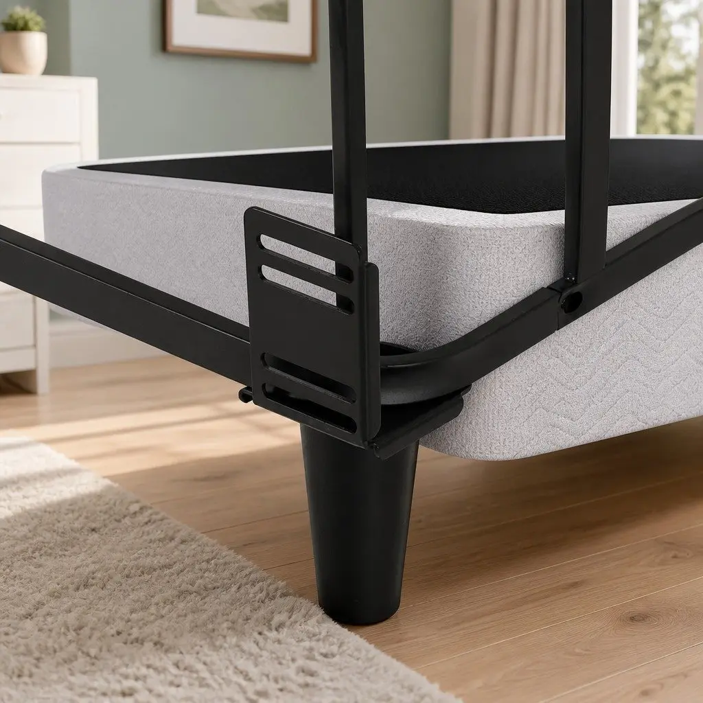 Metal Grey Upholstered Double Bed Frame