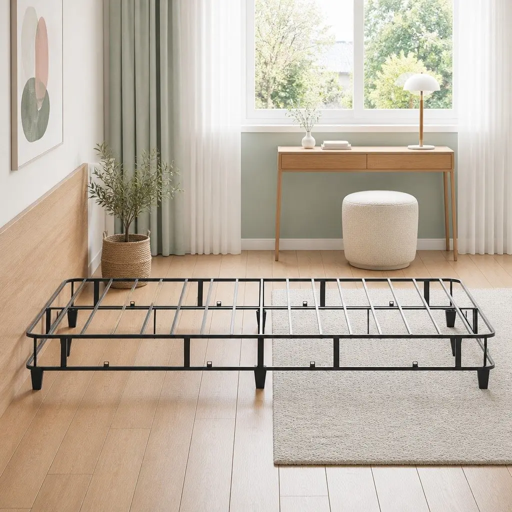 Metal Grey Upholstered Double Bed Frame
