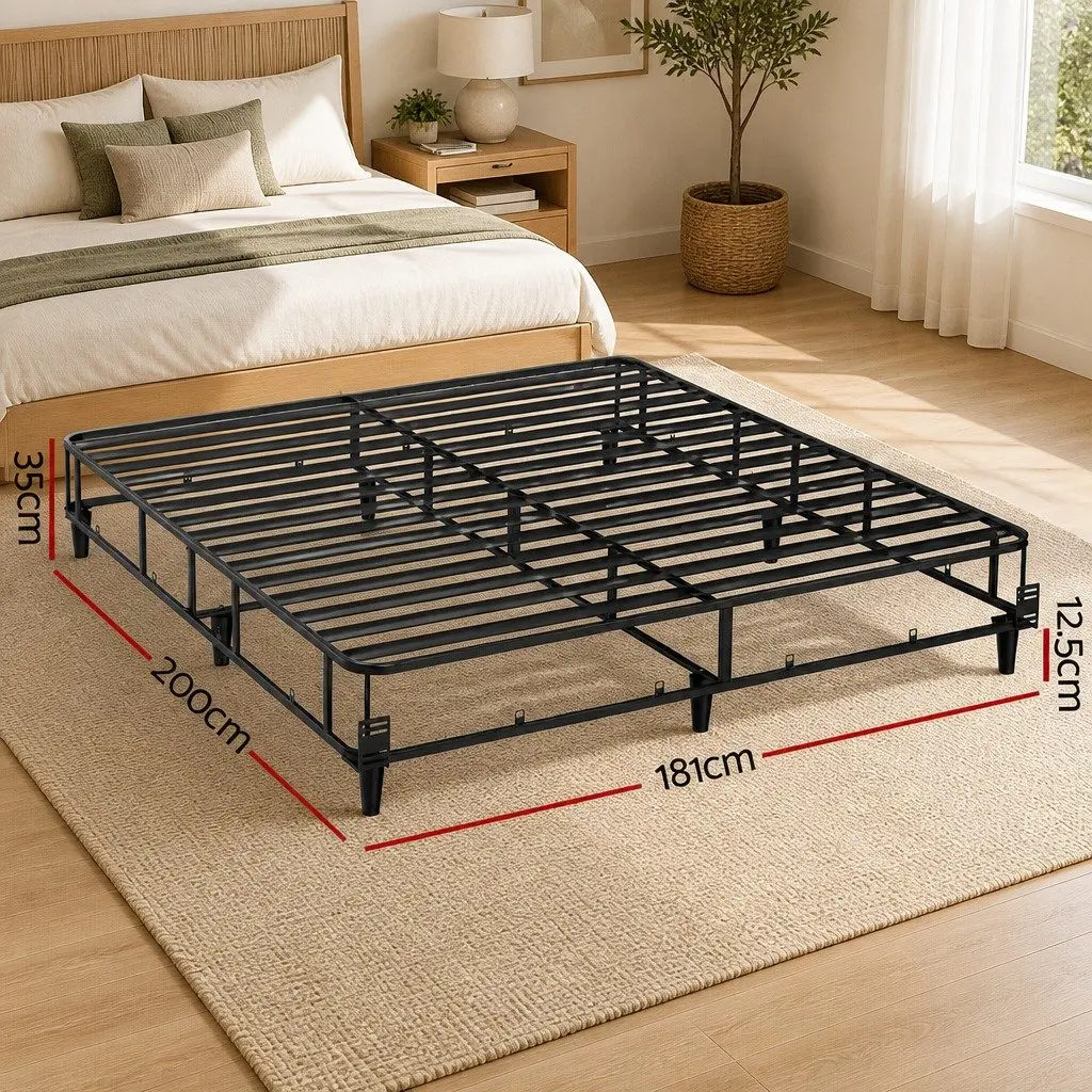 King Size Metal Bed Frame Grey Fabric Cover Sturdy Slat Support