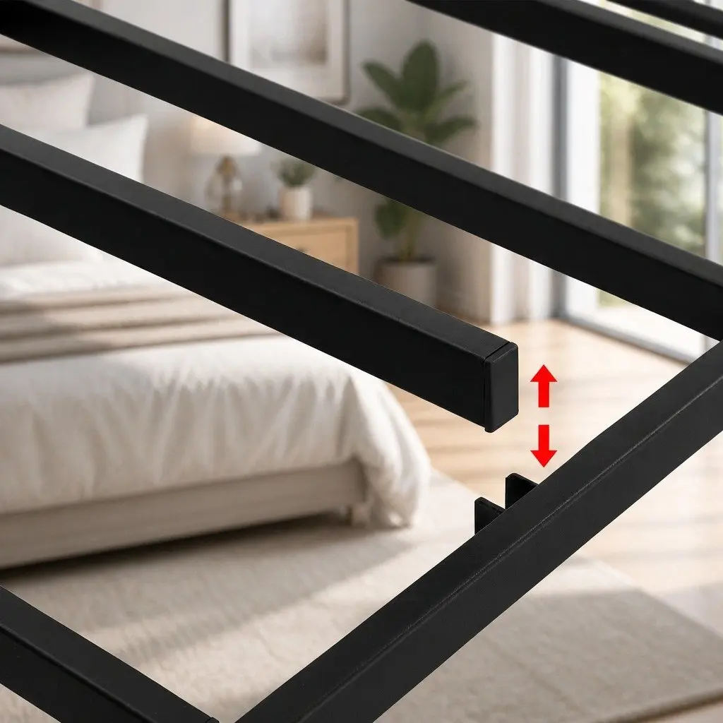 King Size Metal Bed Frame Grey Fabric Cover Sturdy Slat Support