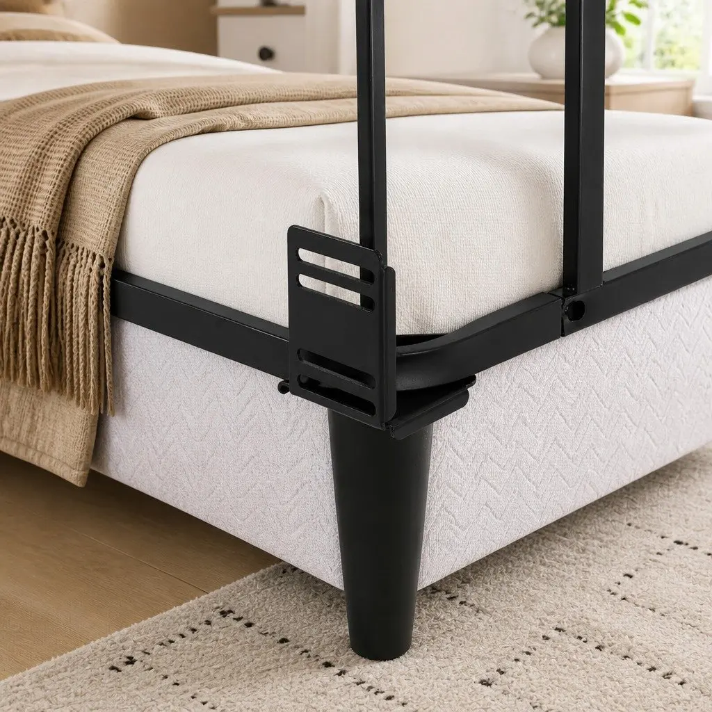 King Size Metal Bed Frame Grey Fabric Cover Sturdy Slat Support