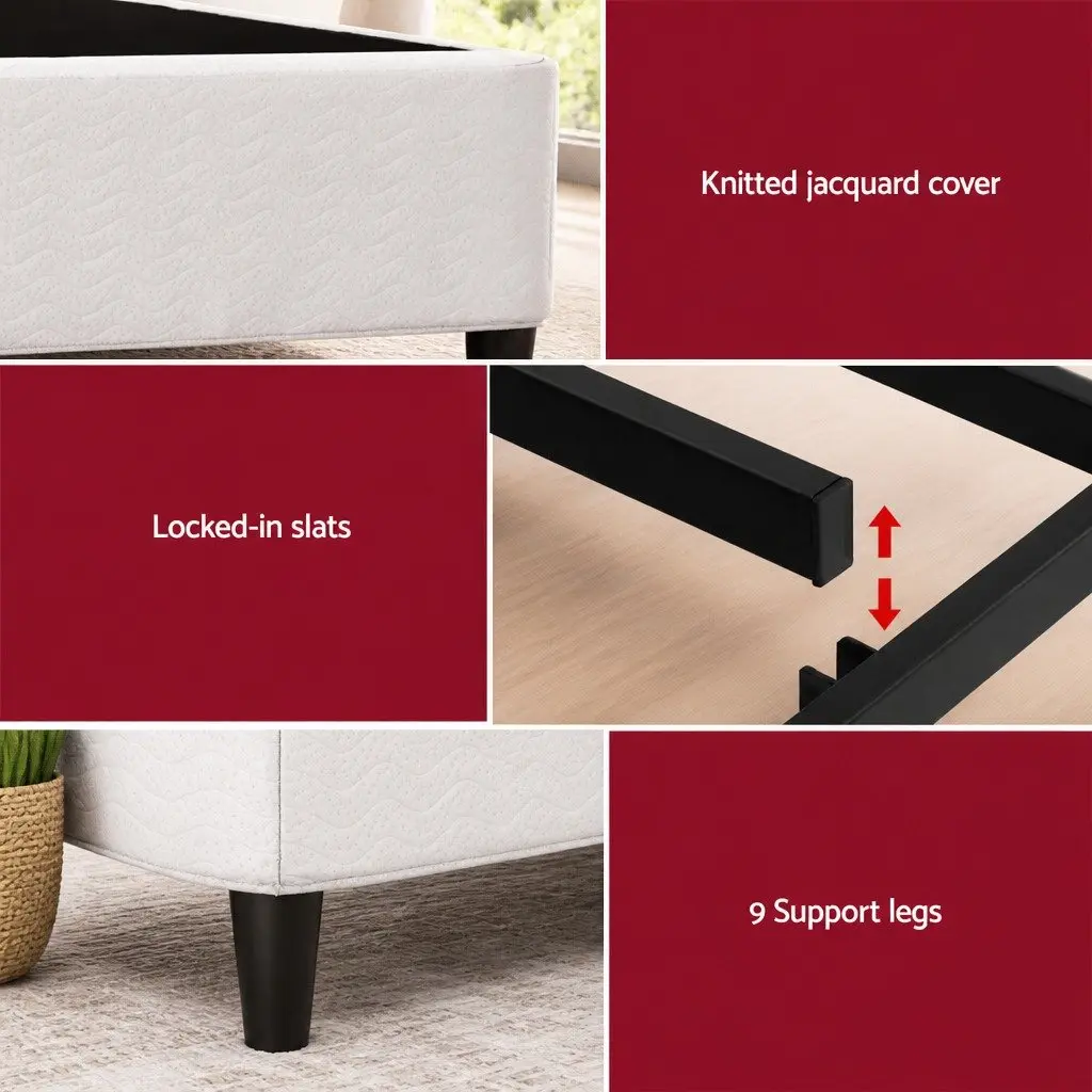 King Size Metal Bed Frame Grey Fabric Cover Sturdy Slat Support