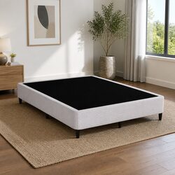 Durable Queen Size Metal Bed Frame with Grey Fabric Cover