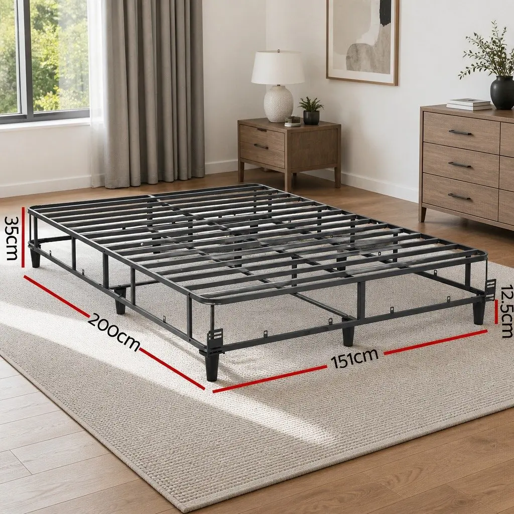 Queen Size Metal Bed Frame with Grey Fabric Cover