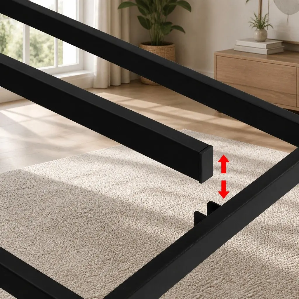 Queen Size Metal Bed Frame with Grey Fabric Cover