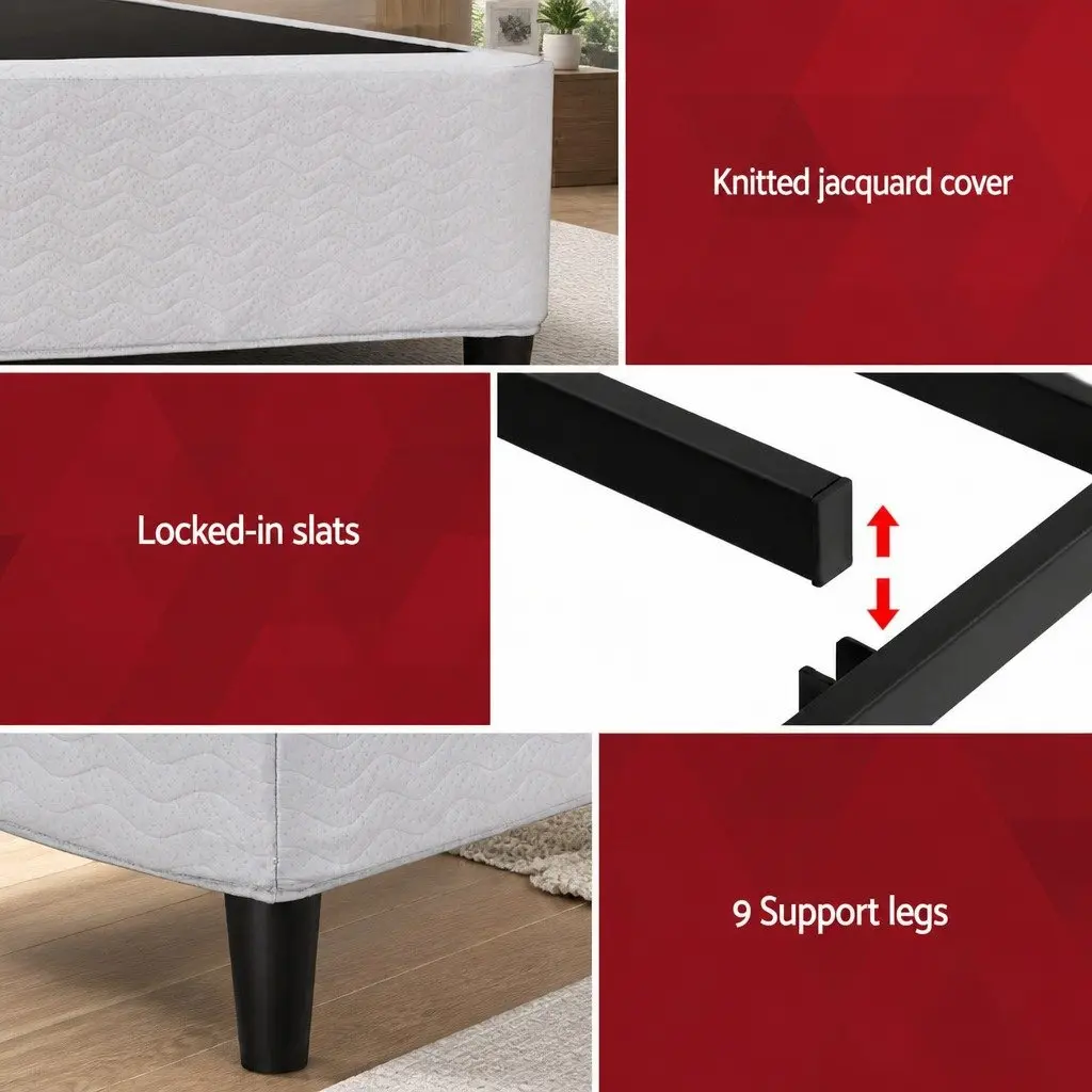 Queen Size Metal Bed Frame with Grey Fabric Cover
