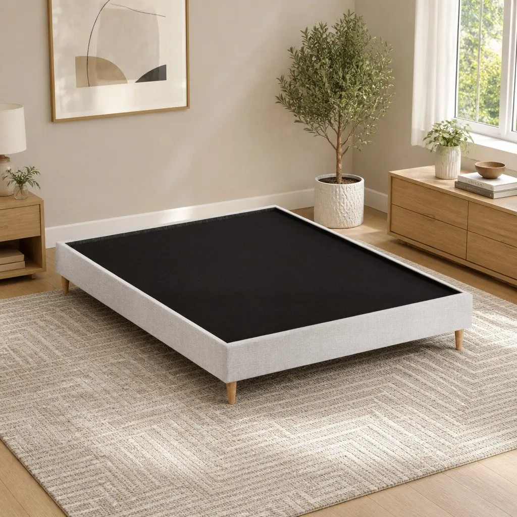 Queen Bed Frame with Upholstered Beige Finish
