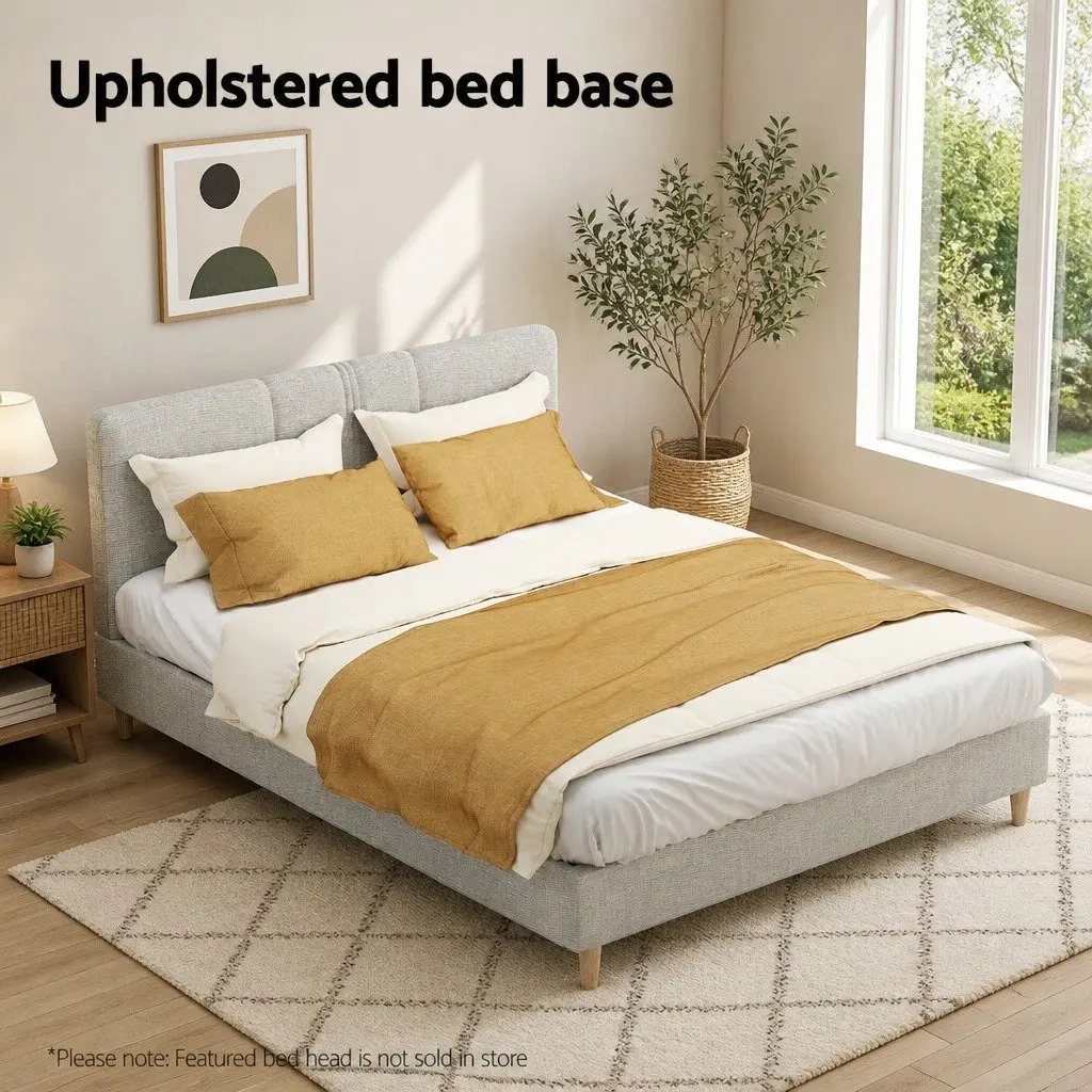 Queen Bed Frame with Upholstered Beige Finish