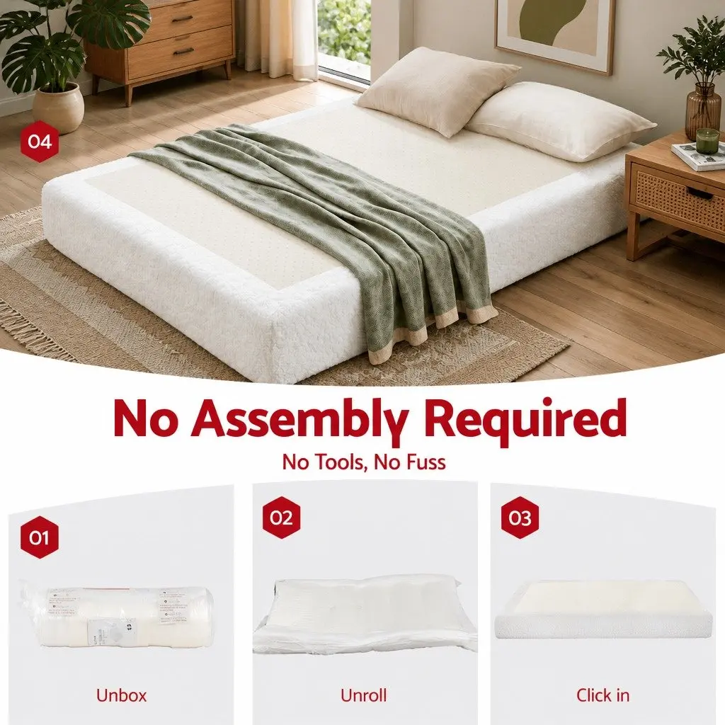 Compression Bed Frame Boucle Fabric Queen Size White