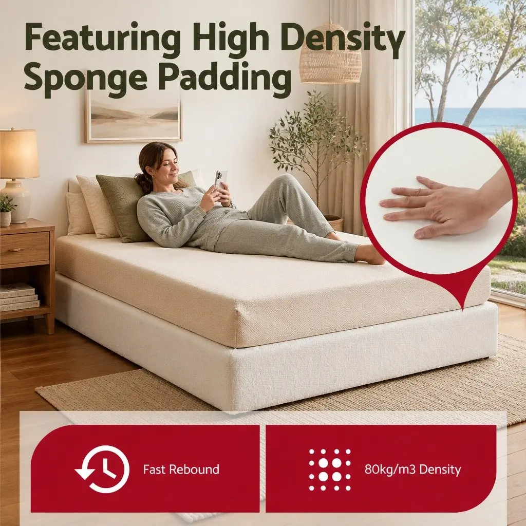Compression Bed Frame Boucle Fabric Queen Size White