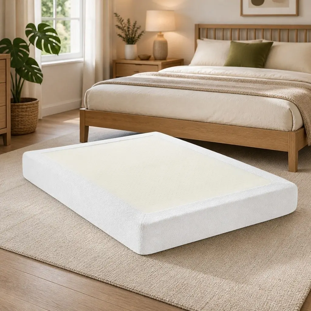 Compression Bed Frame Boucle Fabric Queen Size White