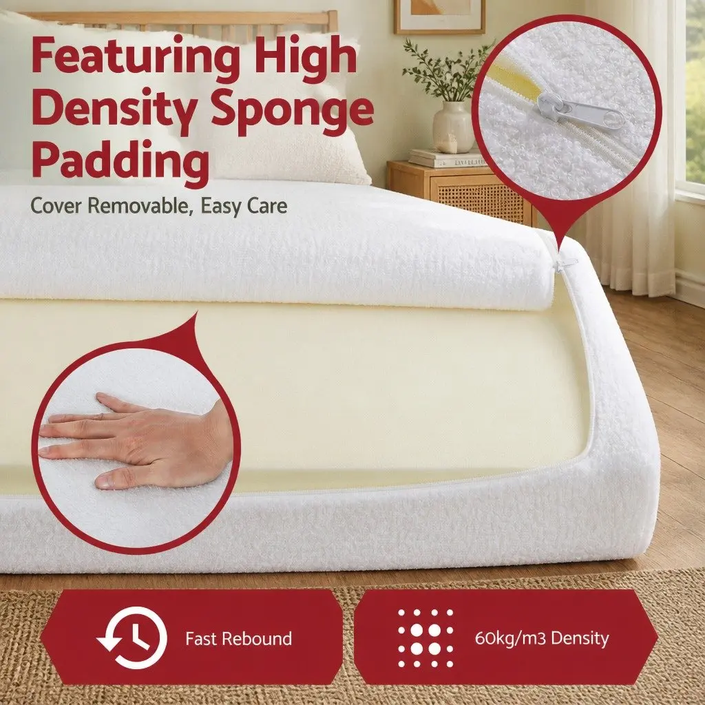 Double Headboard Bed Frame Boucle Fabric 155W x 99H x 11.8T cm White