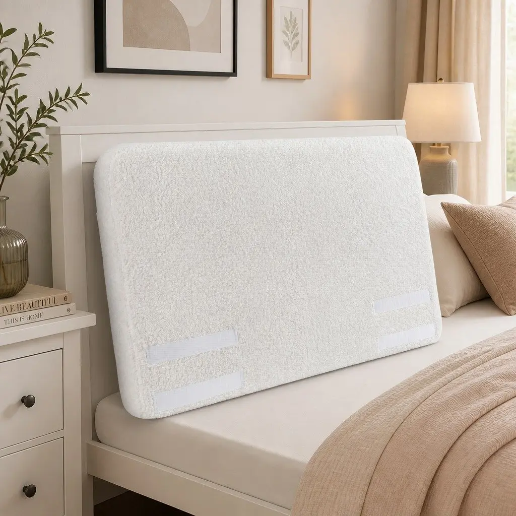 Queen Headboard Bed Frame Boucle Fabric No-Assembly Vacuum Compressed Soft