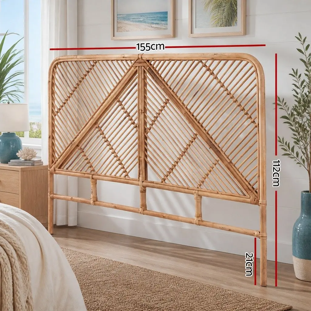 Queen Headboard Rattan Pine 155cm x 3cm x 112cm Natural Round Edge Rustic Boho