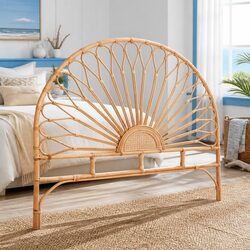 Durable Queen Bed Headboard with Rattan Construction