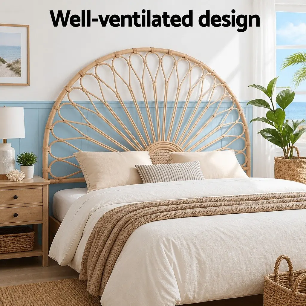 Queen Headboard Rattan Natural 155cm W x 3cm D x 140cm H