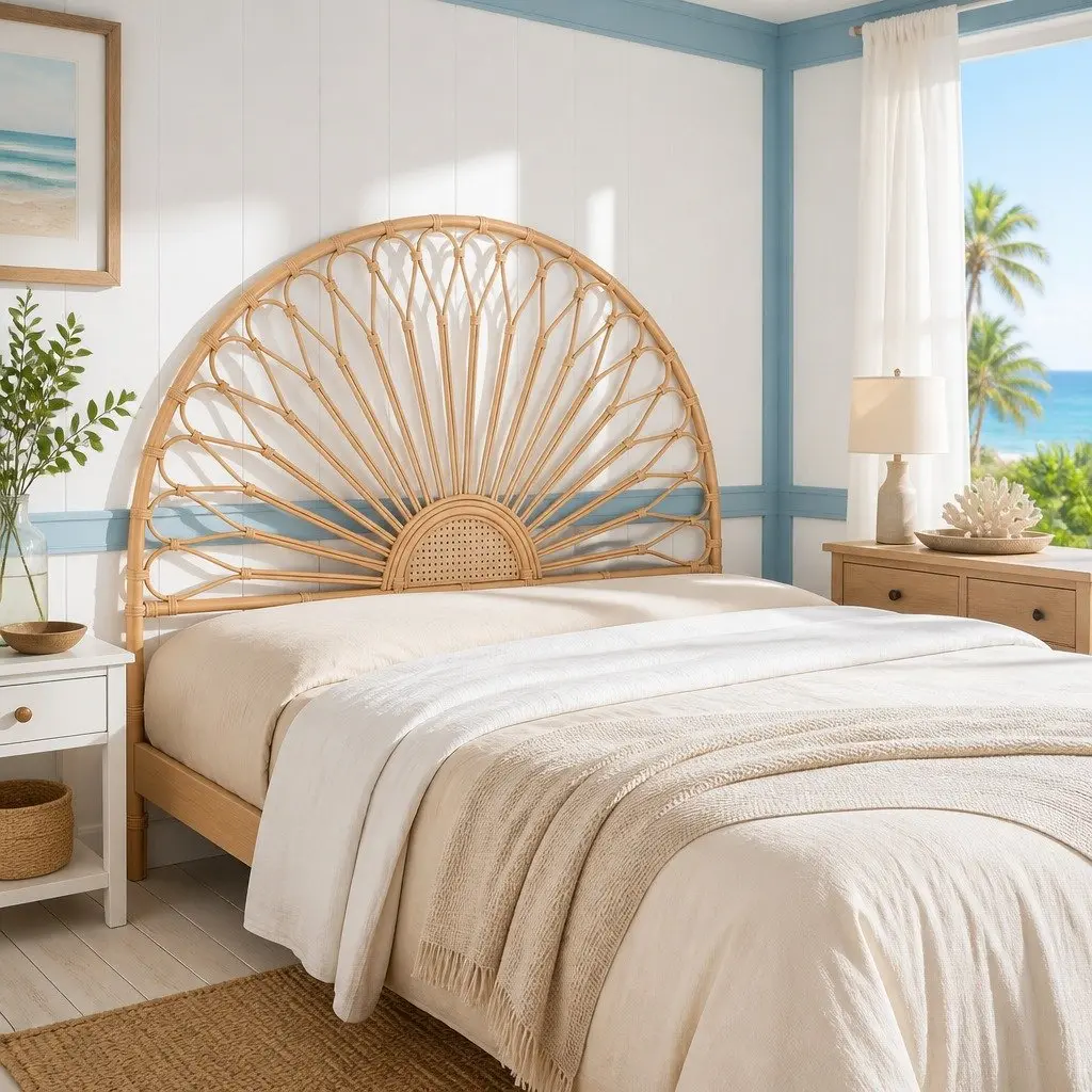 Queen Headboard Rattan Natural 155cm W x 3cm D x 140cm H