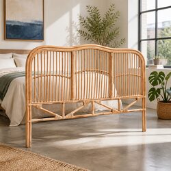 Queen Bed Headboard Rattan Natural Pine Bedroom Head Board Easy Assembly