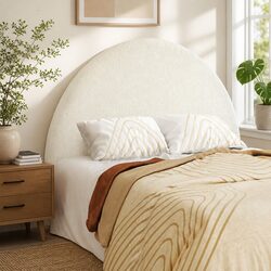 Double Bed Head Headboard White Arch Shape Boucle Fabric Bedroom Furniture